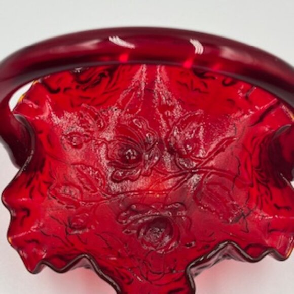 Fenton 1997 Ruby Red Glass Basket Ruffled Edge Hand Blown American Glass - Picture 7 of 8